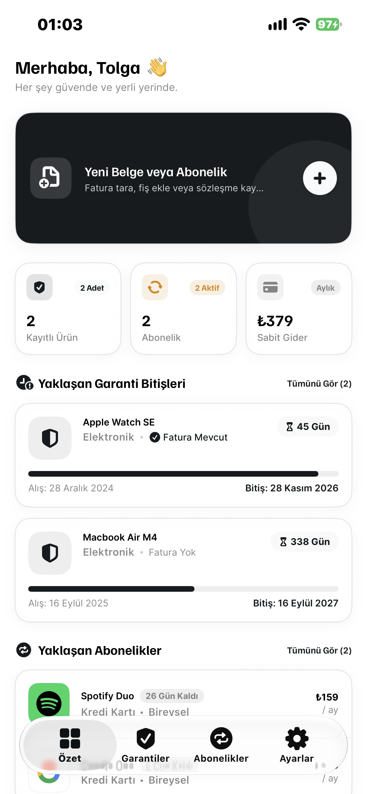 Saklı Garanti ve Özet Ekranı
